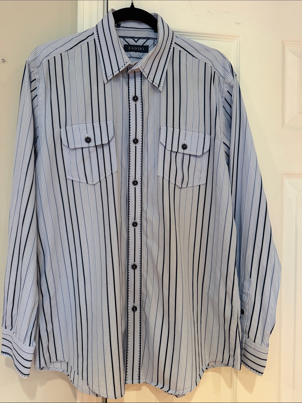 Men's Light Blue Striped Button-Down Shirt Sz M